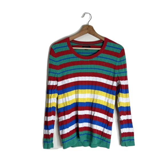 Tommy Hilfiger Tops - Tommy Hilfiger Sweater Womens Large Multicolor Striped Cable Knit Pullover Crew